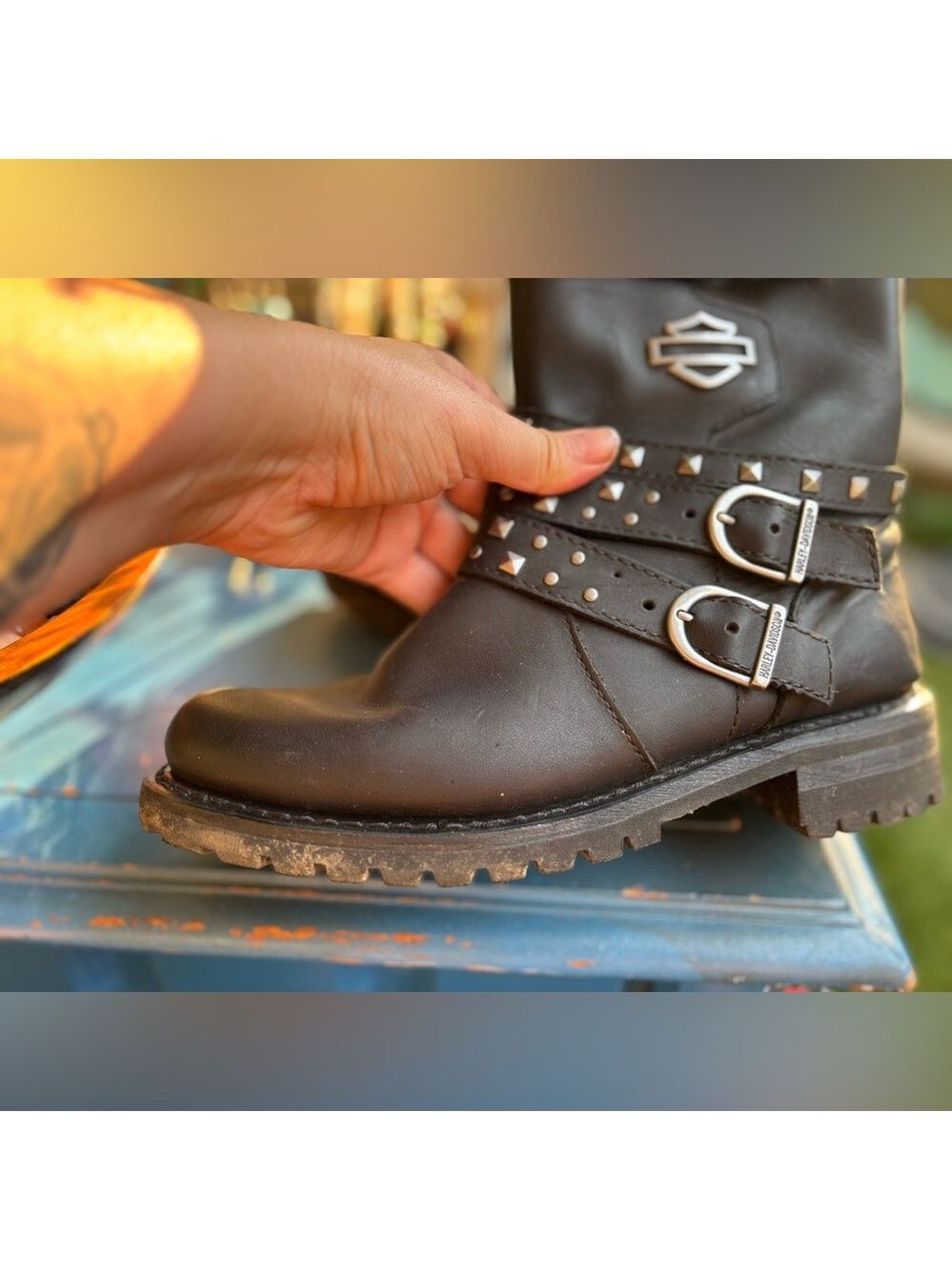 Harley-Davidson Women’s Leather Studded Motorcycle Boots • Size 9M • Biker Punk - Picture 3 of 16
